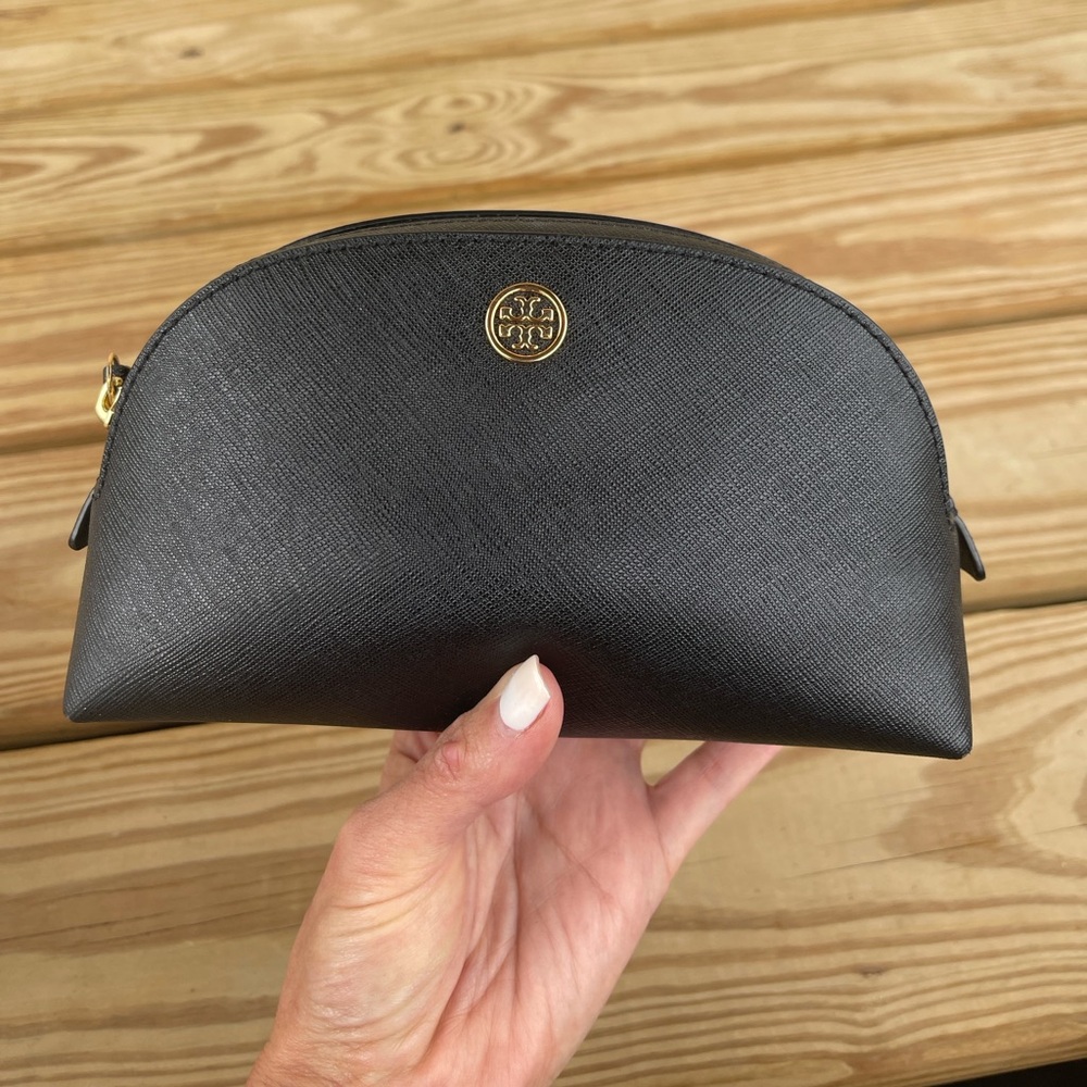 Tory Burch Leather Makeup Bag with Black with Gold Logo